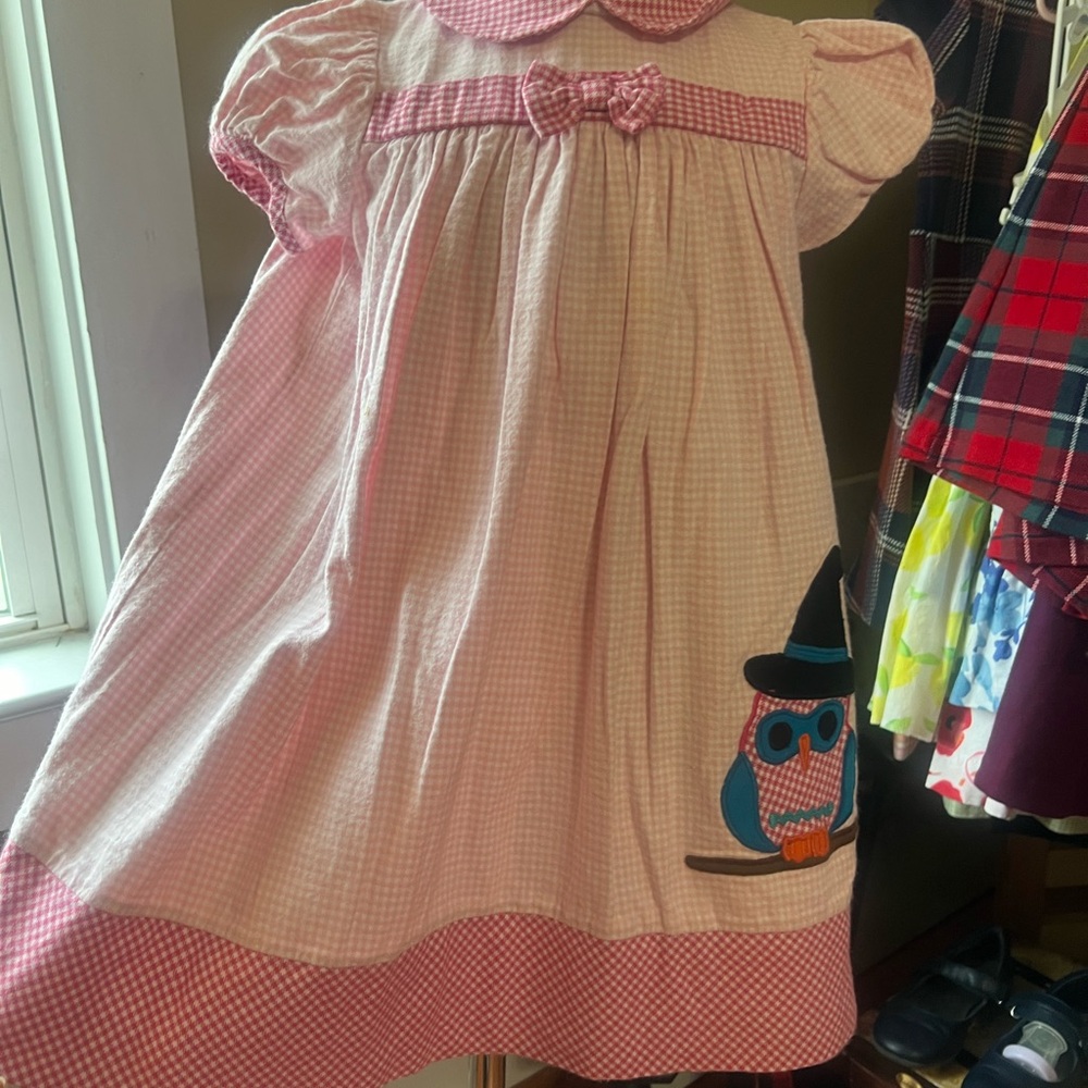 Pink Owl Pink Gingham Kids Casual Dress